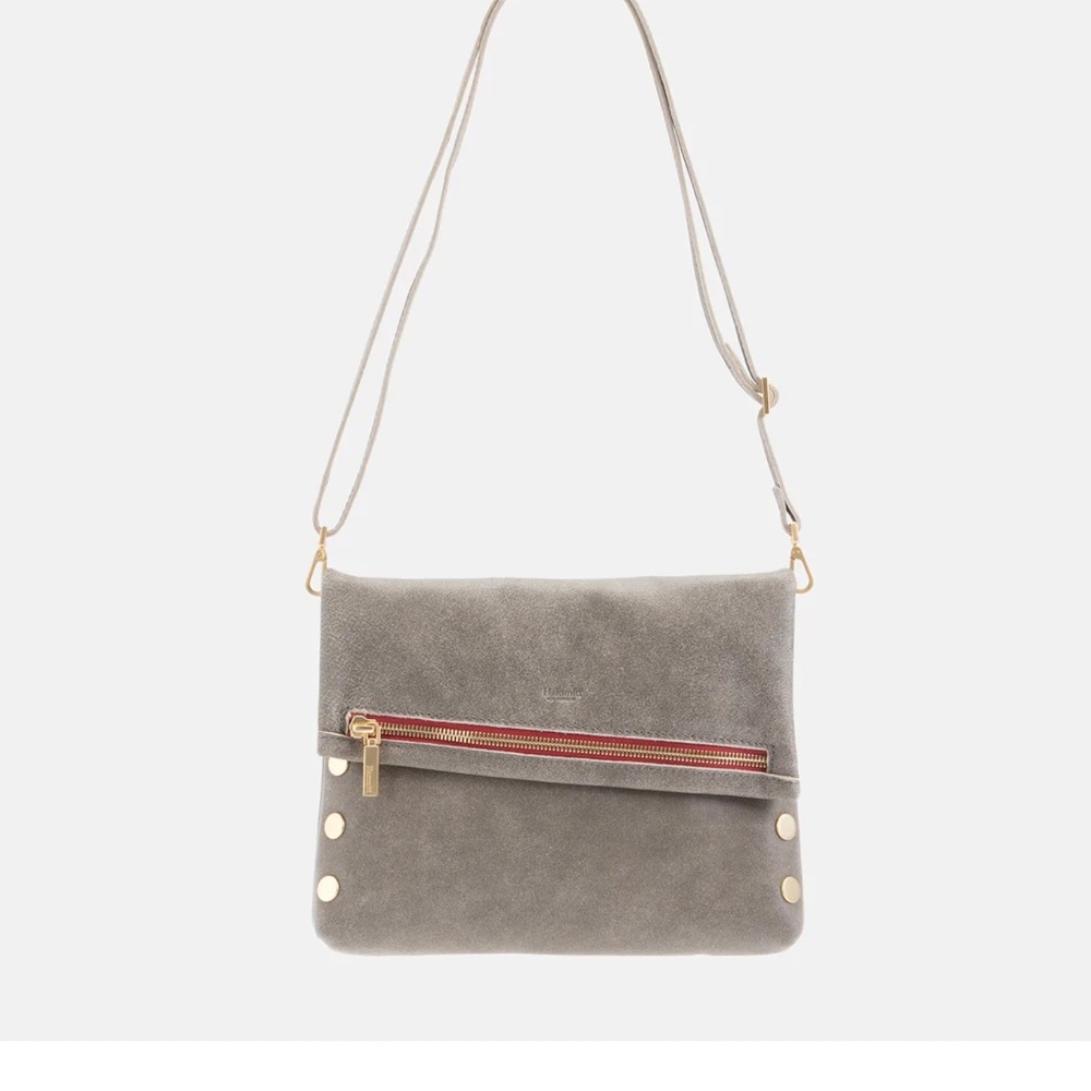 HAMMITT - VIP MED PEWTER LEATHER WITH RED ZIPPERS & HARDWARE